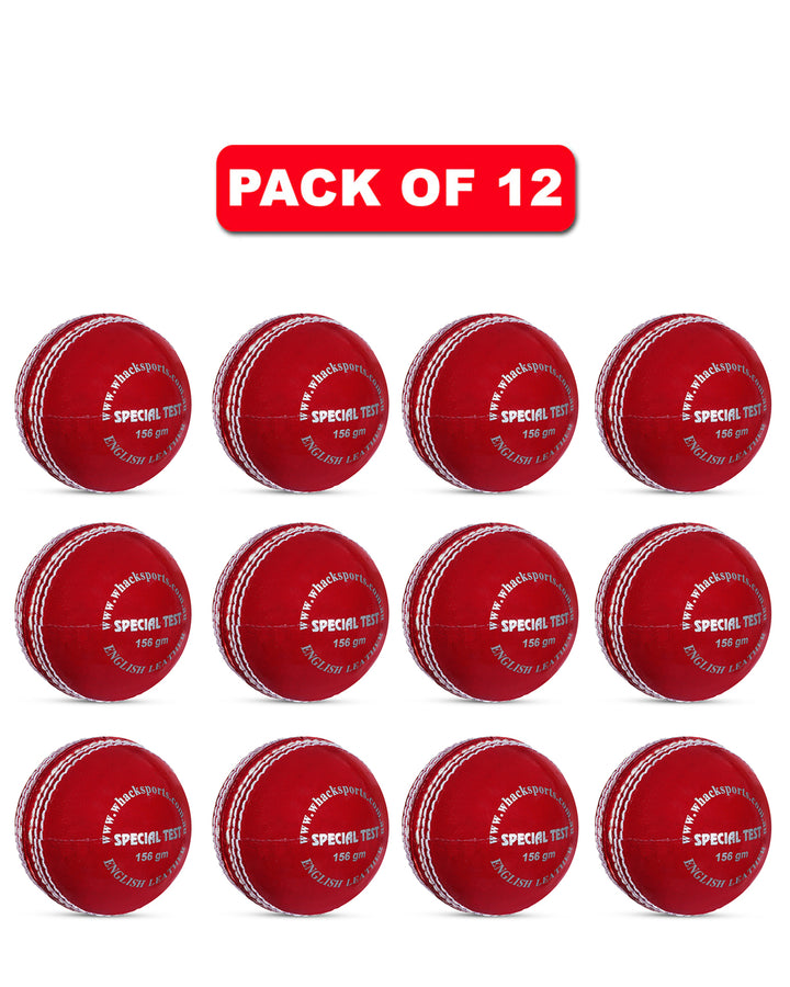 WHACK 4 Piece Special Test Leather Cricket Ball - 156gm - Red - Pack of 6x or 12x