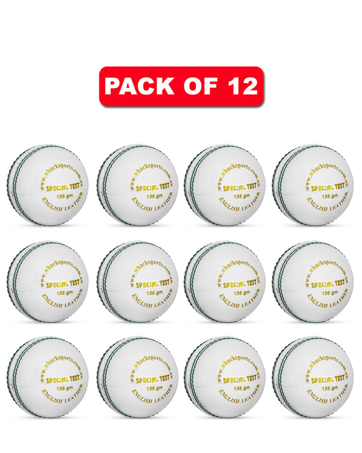 WHACK 4 Piece Special Test Leather Cricket Ball - 156gm - White - Pack of 6x or 12x