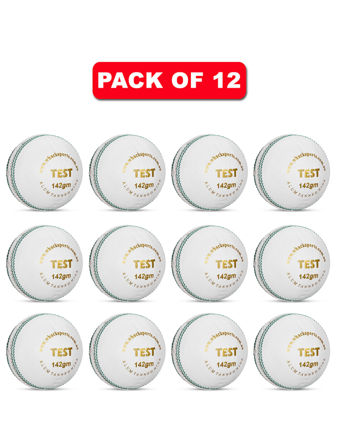 WHACK Test Leather Cricket Ball Bundle - 142gm- White - Pack of 6x or 12x