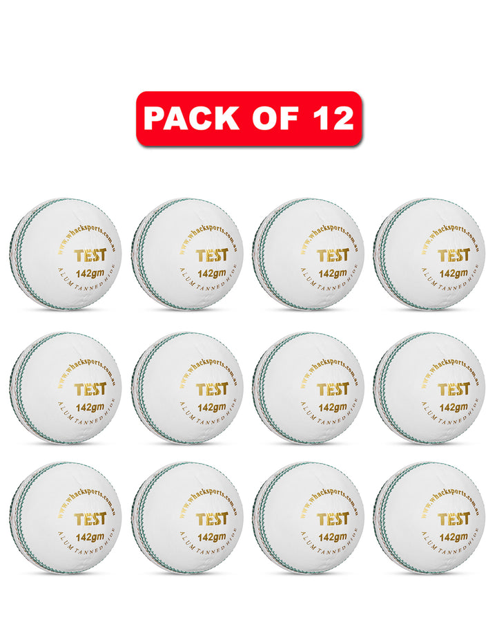 WHACK Test Leather Cricket Ball Bundle - 142gm- White - Pack of 6x or 12x