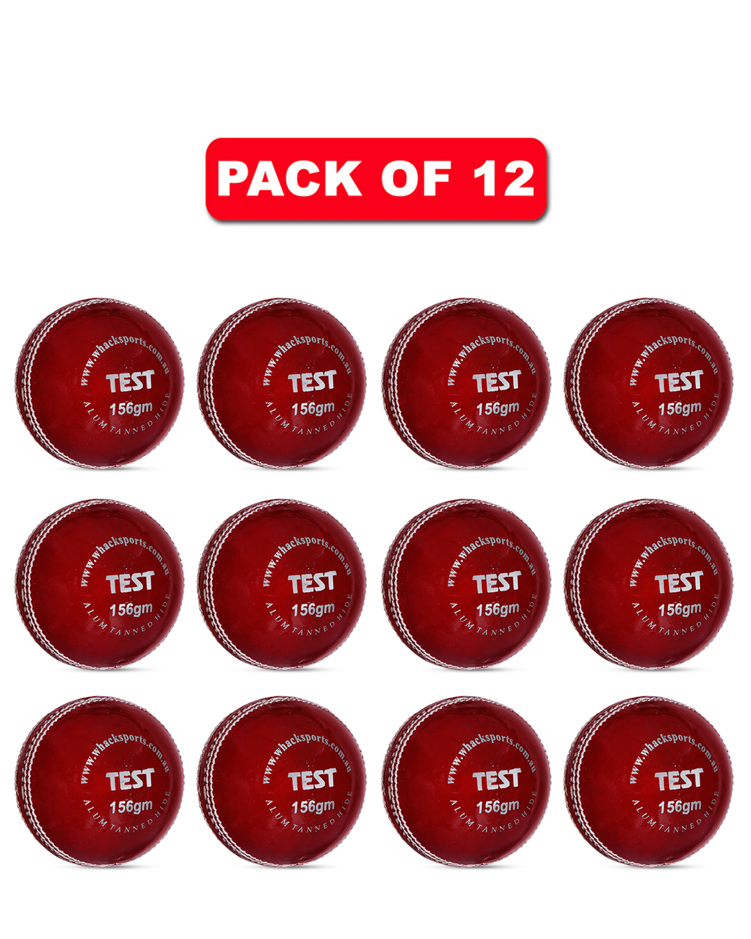 WHACK Test Leather Cricket Ball Bundle - 156gm - Red - Pack of 6x or 12x