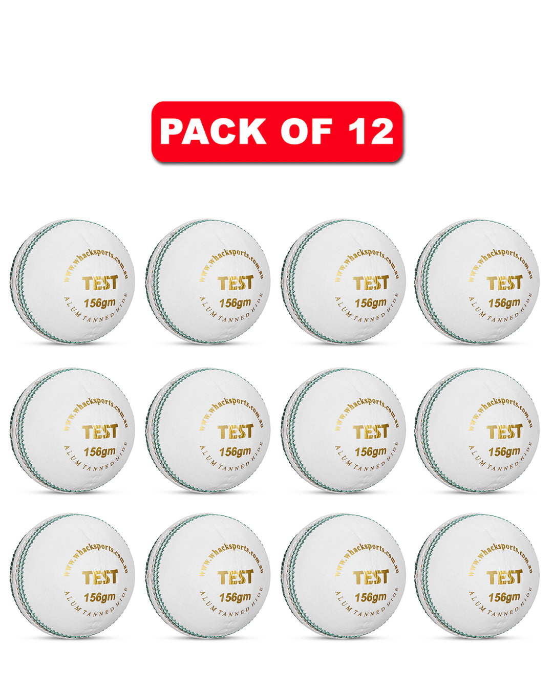 WHACK Test Leather Cricket Ball Bundle - 156gm - White - Pack of 6x or 12x
