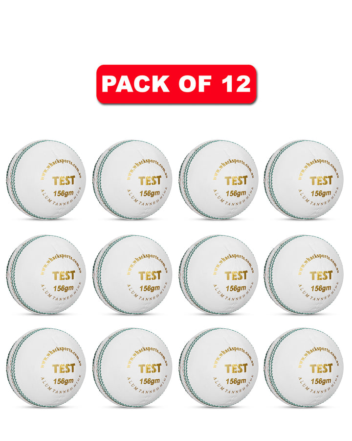 WHACK Test Leather Cricket Ball Bundle - 156gm - White - Pack of 6x or 12x