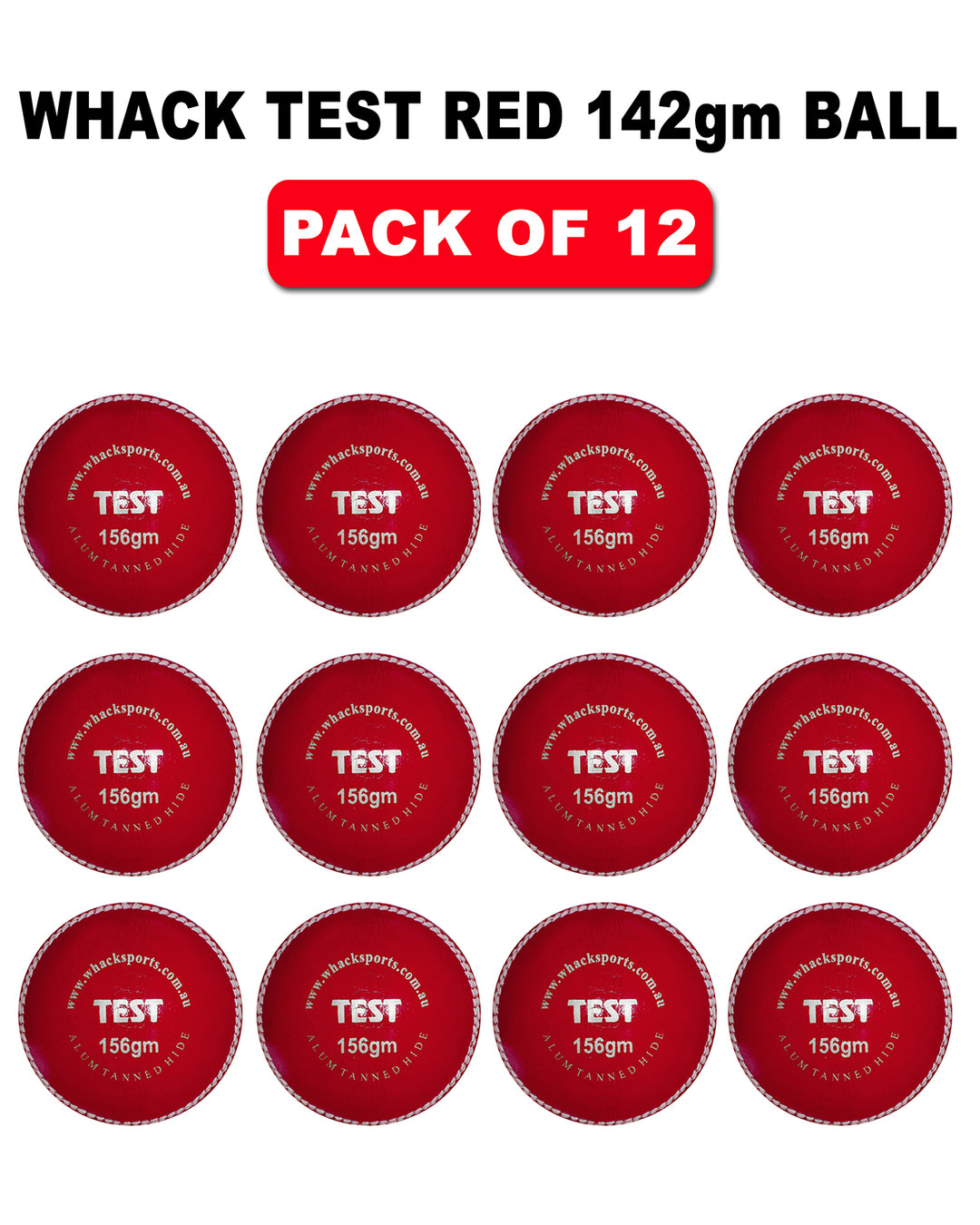 WHACK 4pc Test Leather Cricket Ball Bundle - 156gm - Pack of 6x or 12x