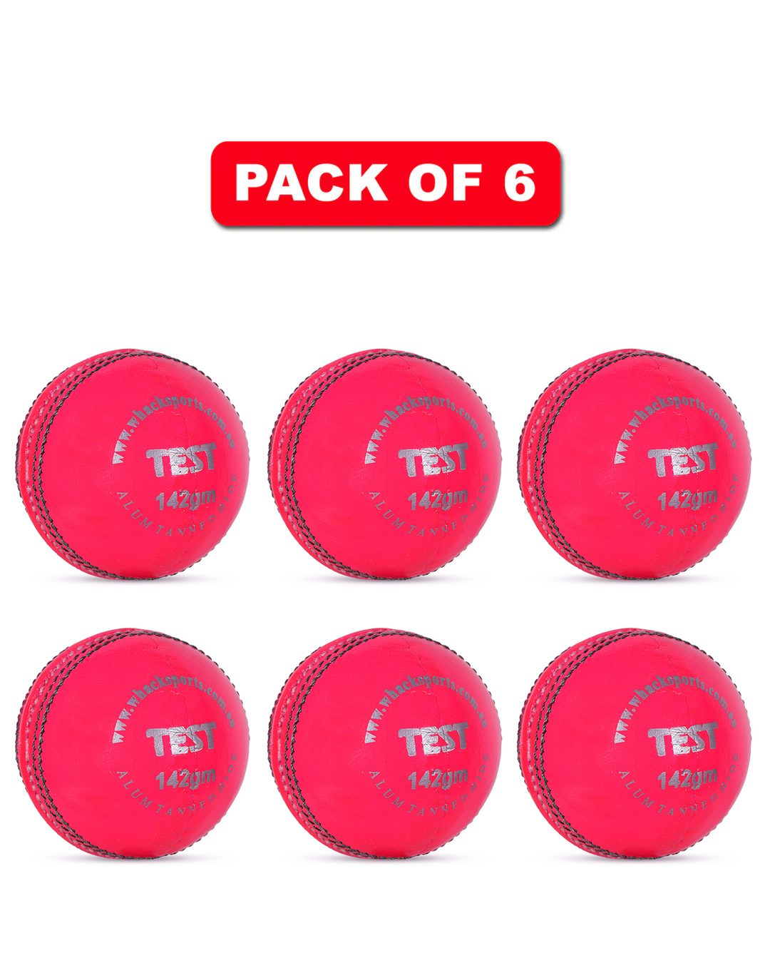WHACK Test Leather Cricket Ball Bundle - 142gm - Pink - Pack of 6x or 12x