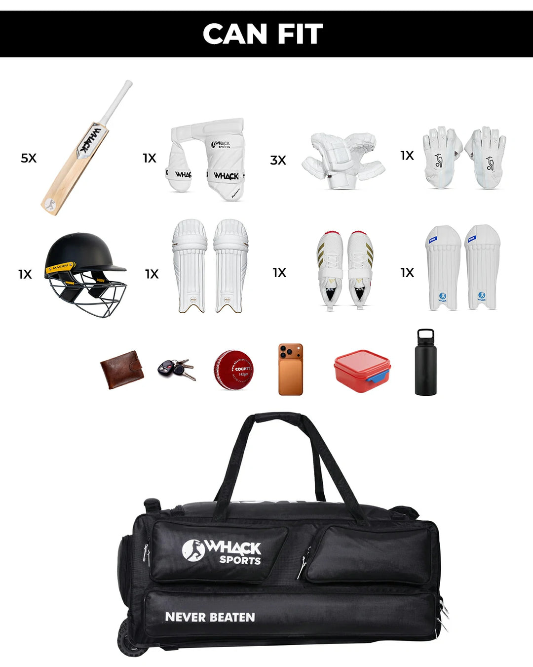 WHACK Players Standup Cricket Kit Bag - Wheelie - Extra Large