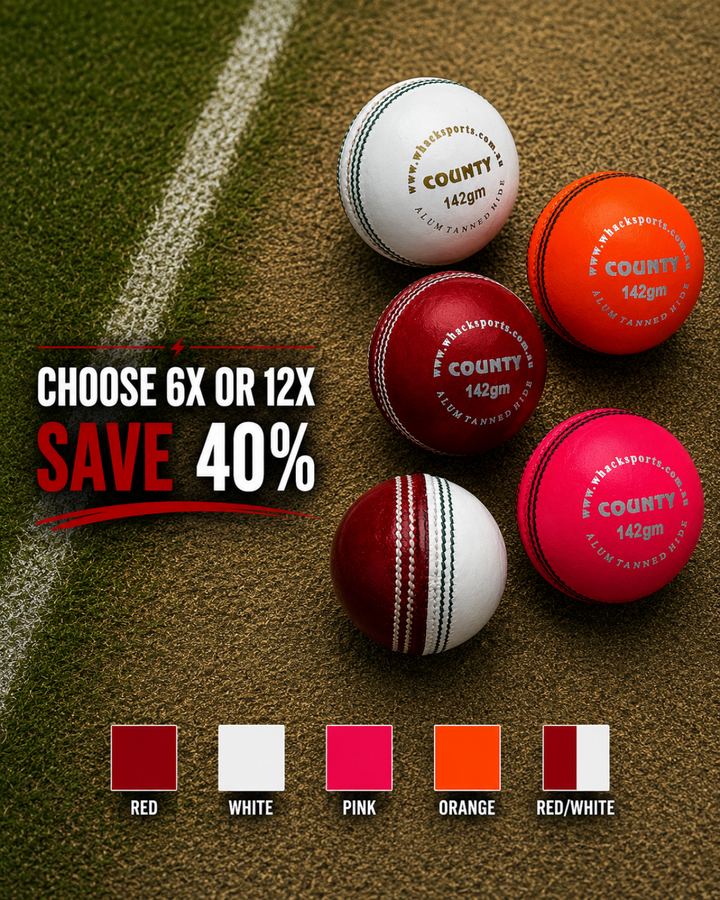WHACK 2pc County Leather Cricket Ball Bundle - 142gm - Pack of 6x or 12x