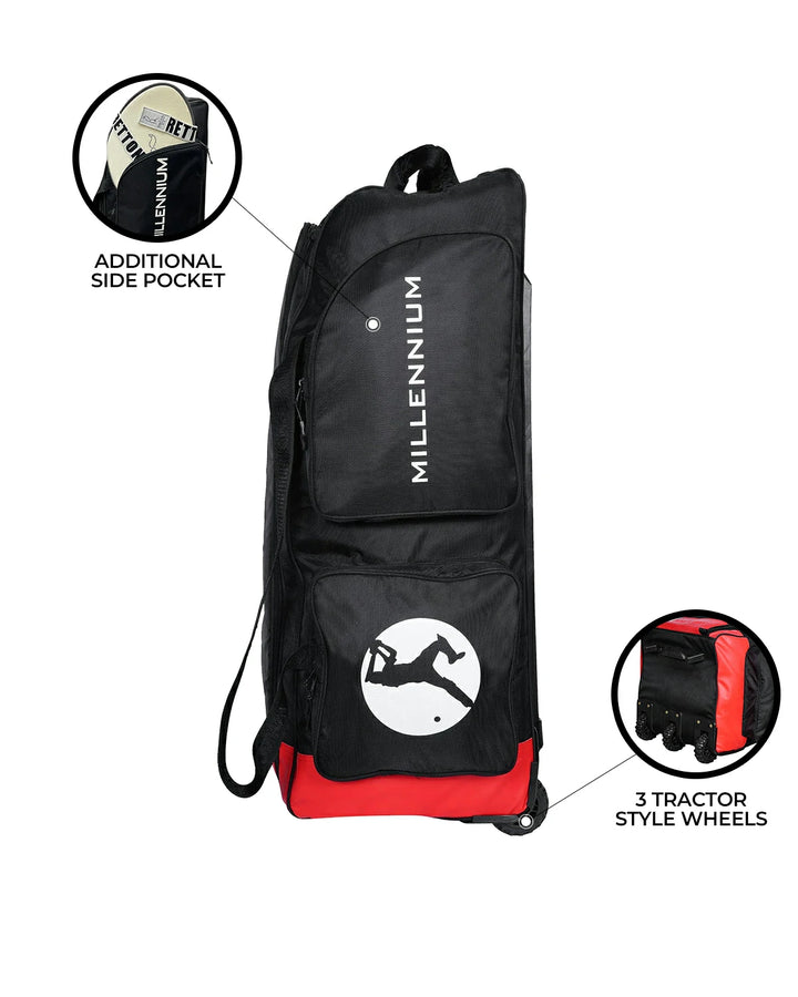 WHACK Millennium Stand Up Cricket Kit Bag - Wheelie - Large - Black/Red/White