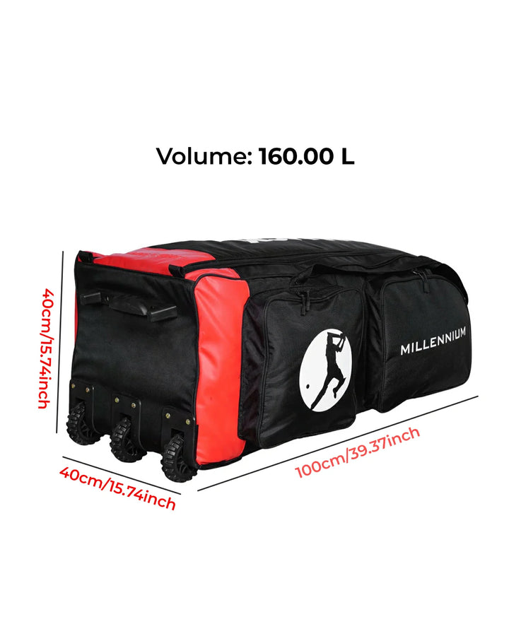 WHACK Millennium Stand Up Cricket Kit Bag - Wheelie - Large - Black/Red/White