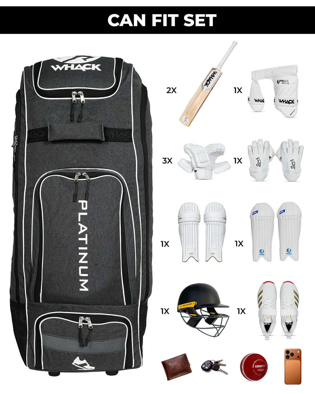 WHACK Platinum Cricket Kit Bag - Wheelie Duffle - Large - Navy