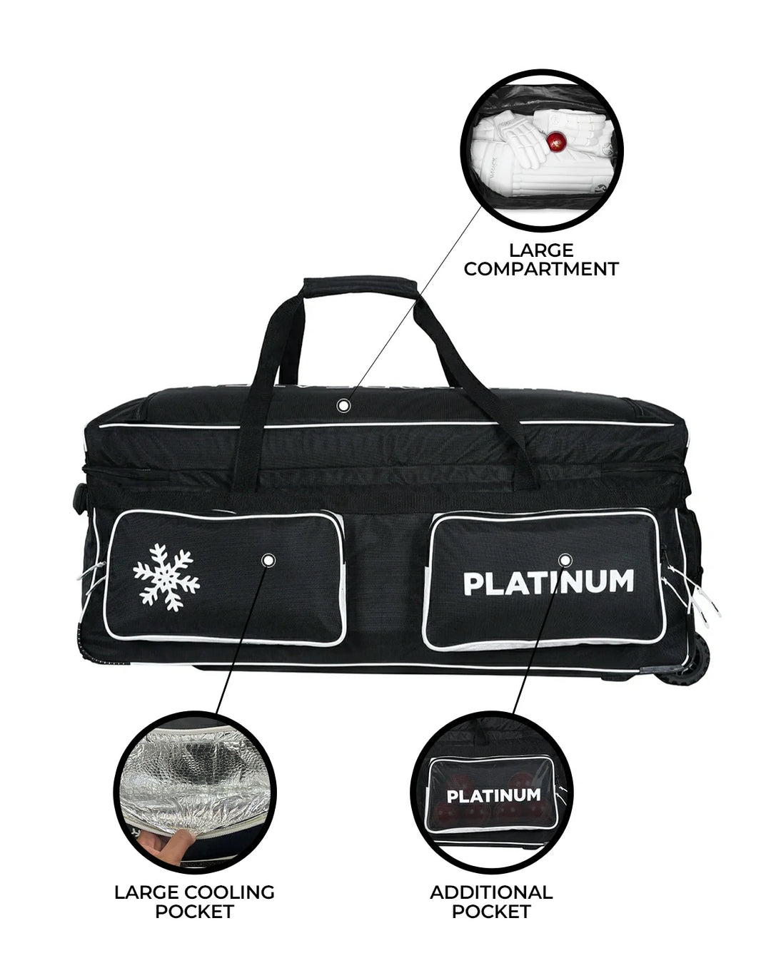 WHACK Platinum Cricket Kit Bag - Wheelie - Extra Large - Black