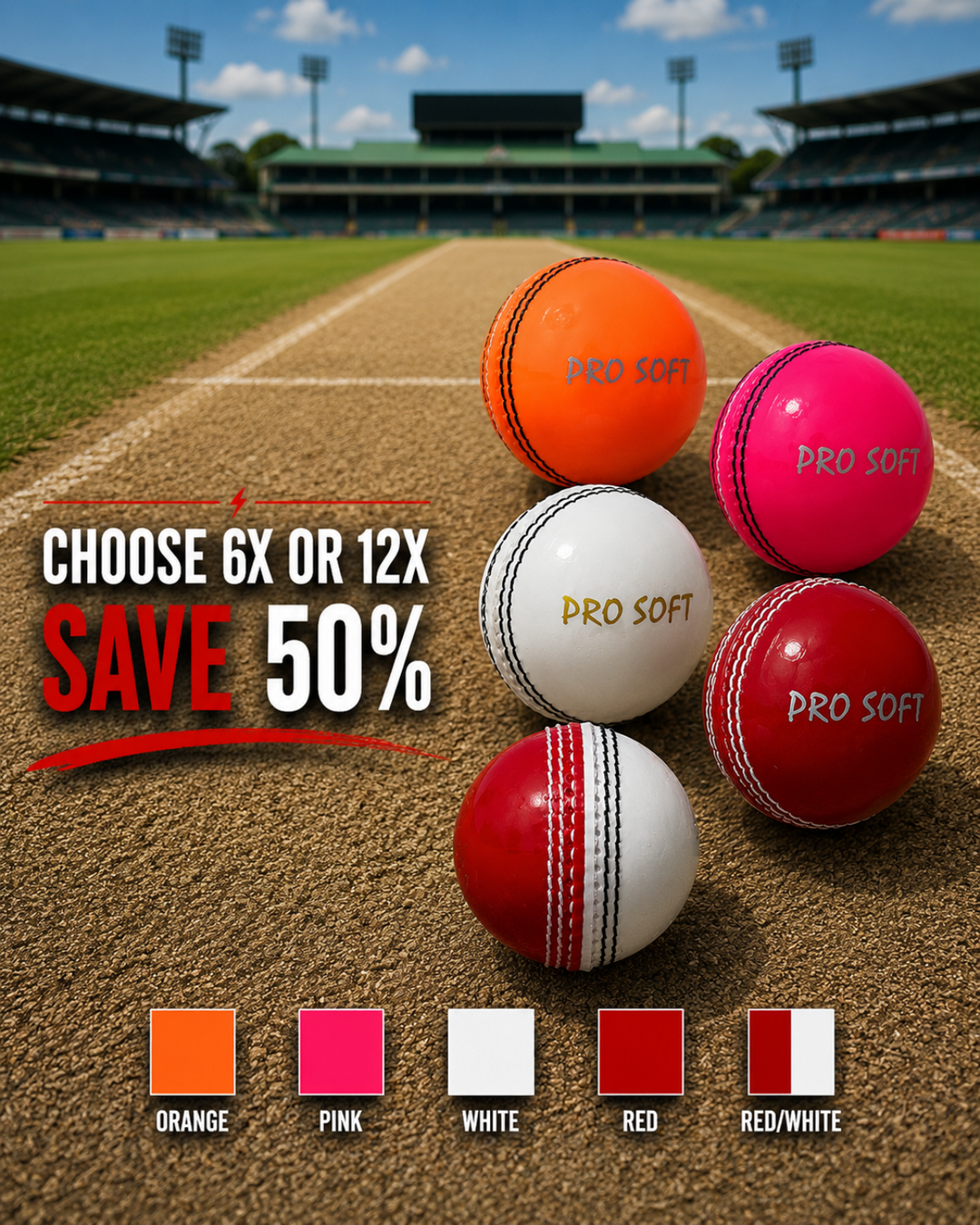 WHACK Pro Soft Incredi Cricket Ball Bundle - Pack of 6x or 12x