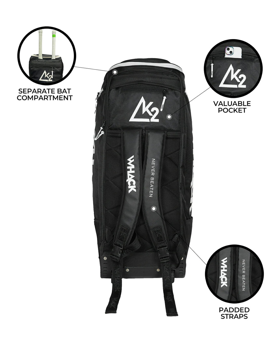 WHACK K2 Cricket Kit Bag - Wheelie Duffle - Large