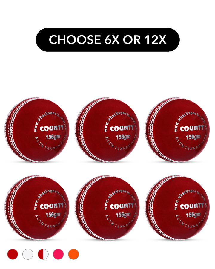 WHACK 2pc County Leather Cricket Ball Bundle - 156gm - Pack of 6x or 12x