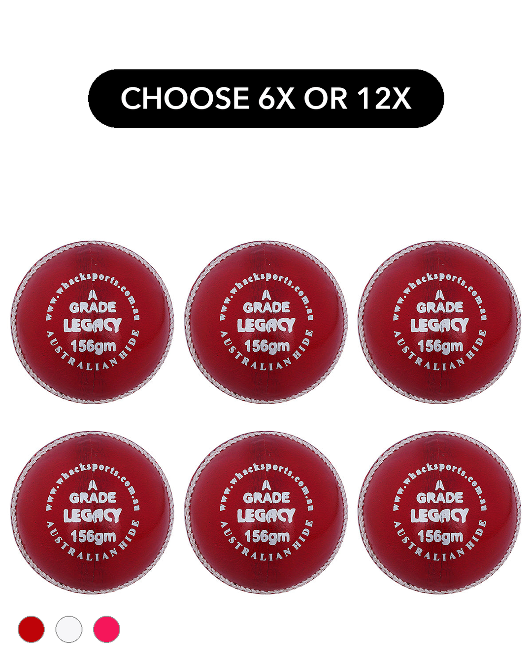 WHACK 4pc Legacy Leather Cricket Ball Bundle - 156gm - Pack of 6x or 12x