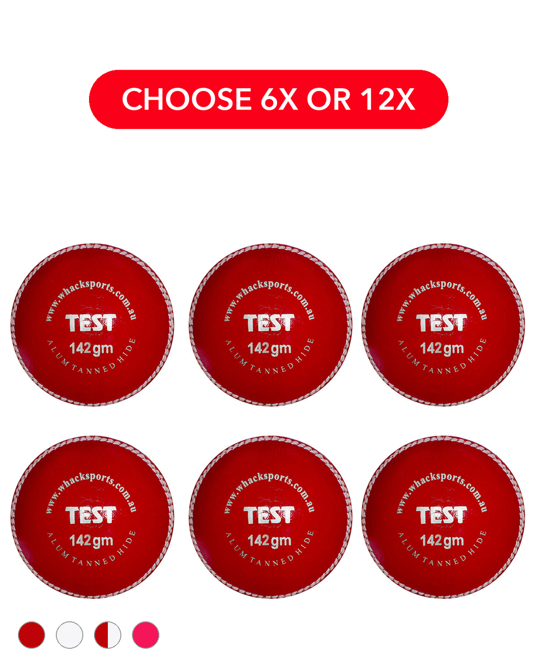 WHACK 4pc Test Leather Cricket Ball Bundle - 142gm - Pack of 6x or 12x