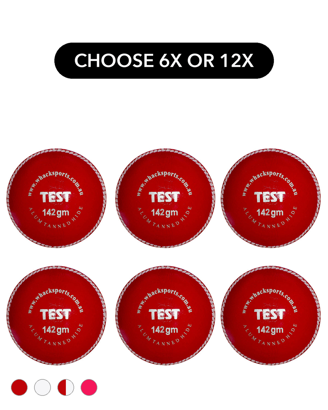 WHACK 4pc Test Leather Cricket Ball Bundle - 142gm - Pack of 6x or 12x