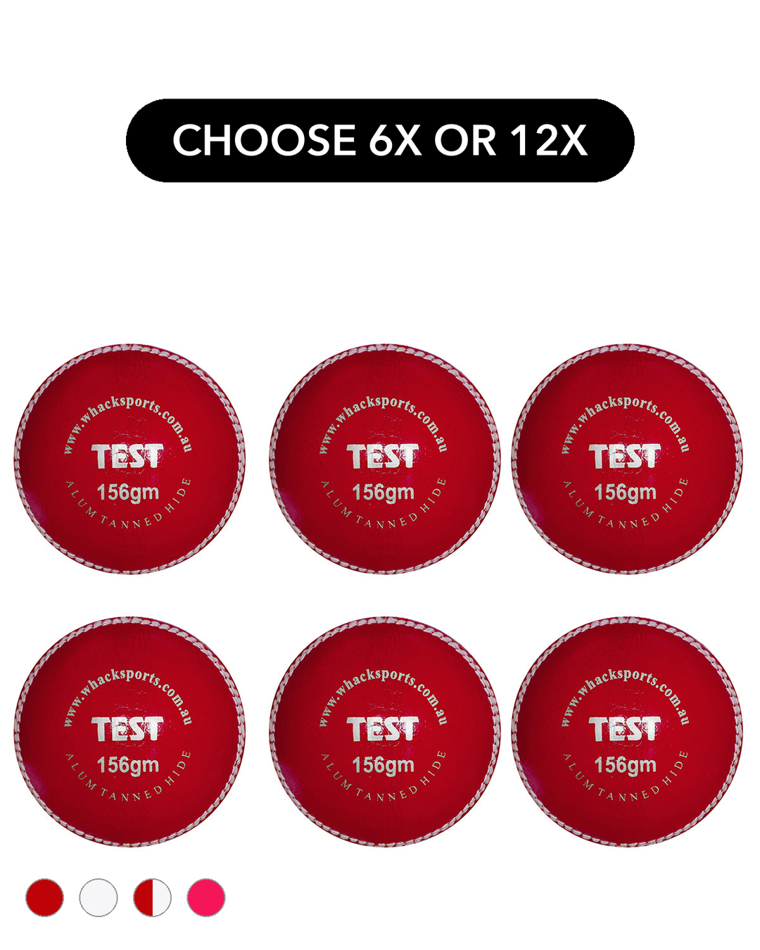 WHACK 4pc Test Leather Cricket Ball Bundle - 156gm - Pack of 6x or 12x