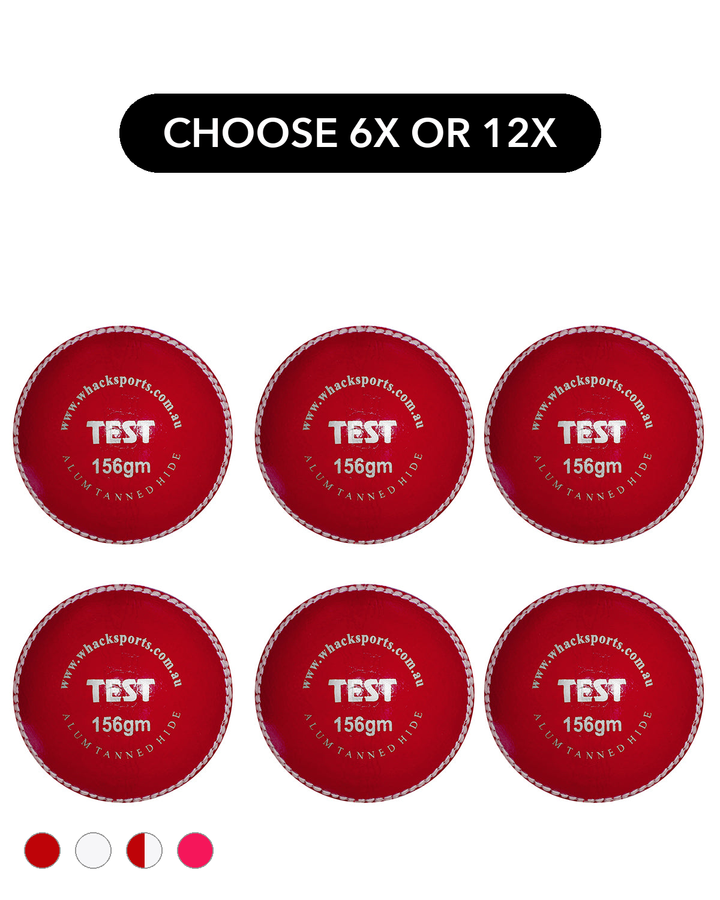 WHACK 4pc Test Leather Cricket Ball Bundle - 156gm - Pack of 6x or 12x