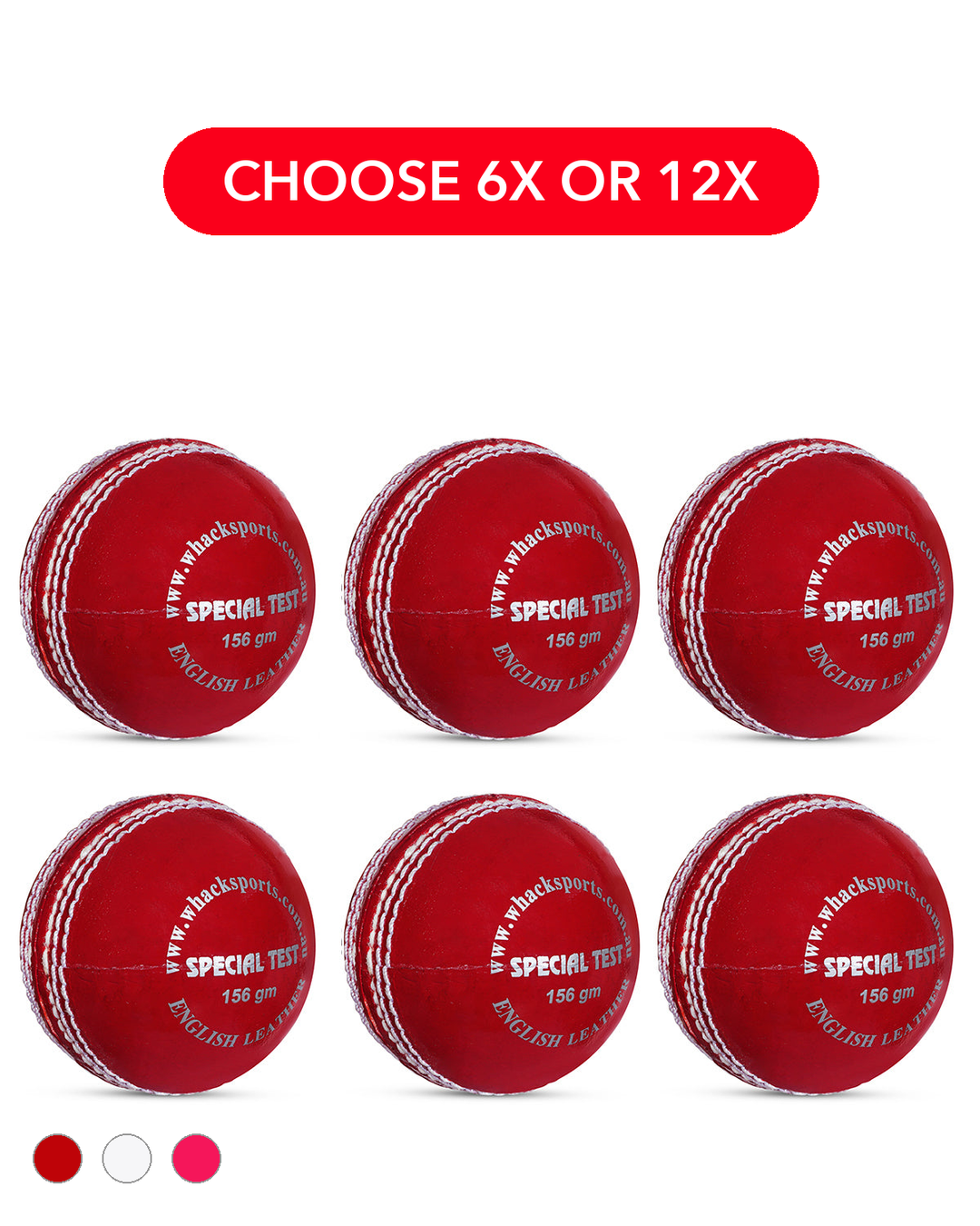 WHACK 4pc Special Test Leather Cricket Ball Bundle - 156gm - Pack of 6x or 12x