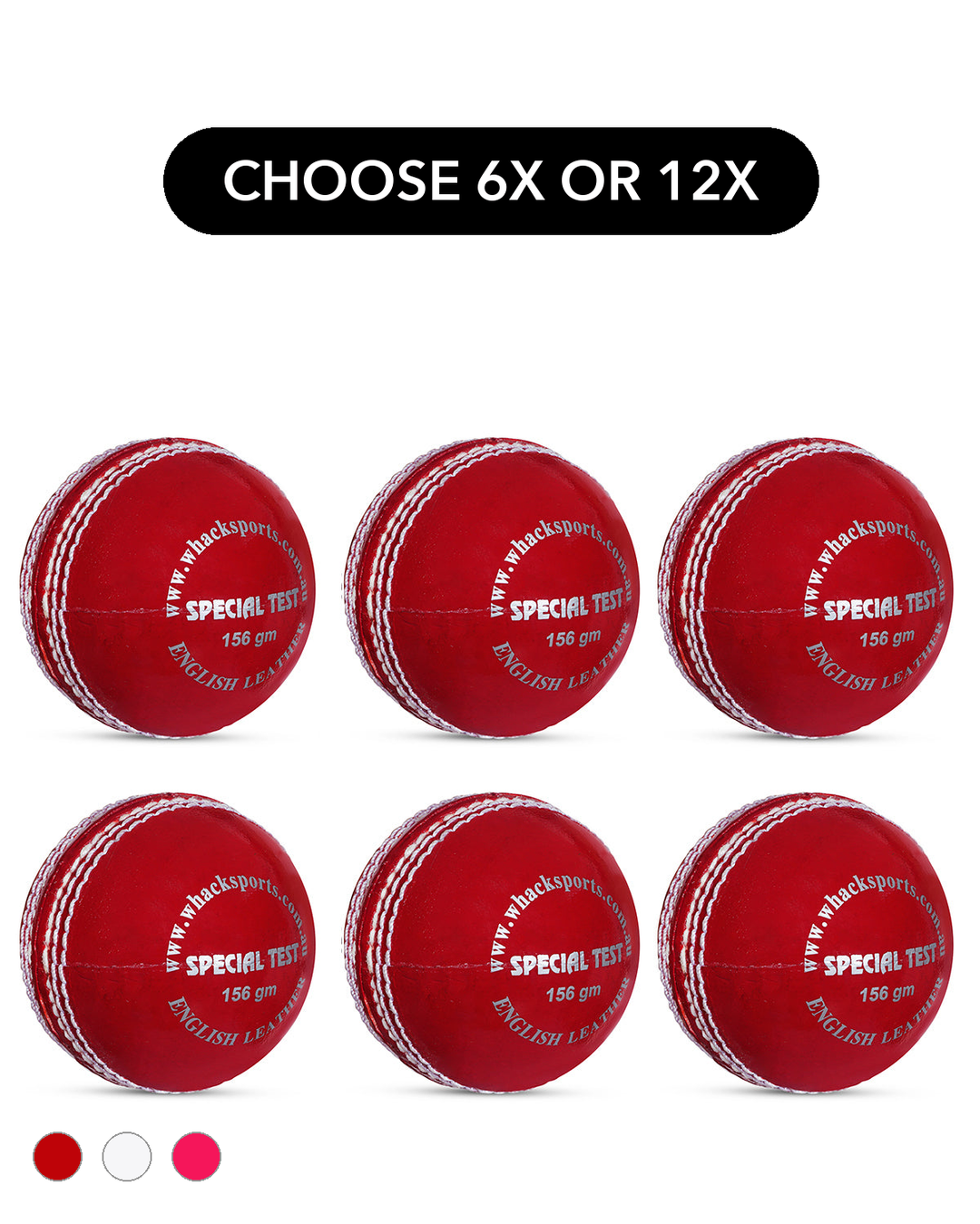 WHACK 4pc Special Test Leather Cricket Ball Bundle - 156gm - Pack of 6x or 12x
