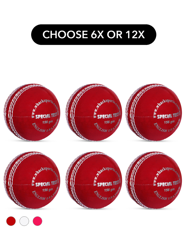 WHACK 4pc Special Test Leather Cricket Ball Bundle - 156gm - Pack of 6x or 12x