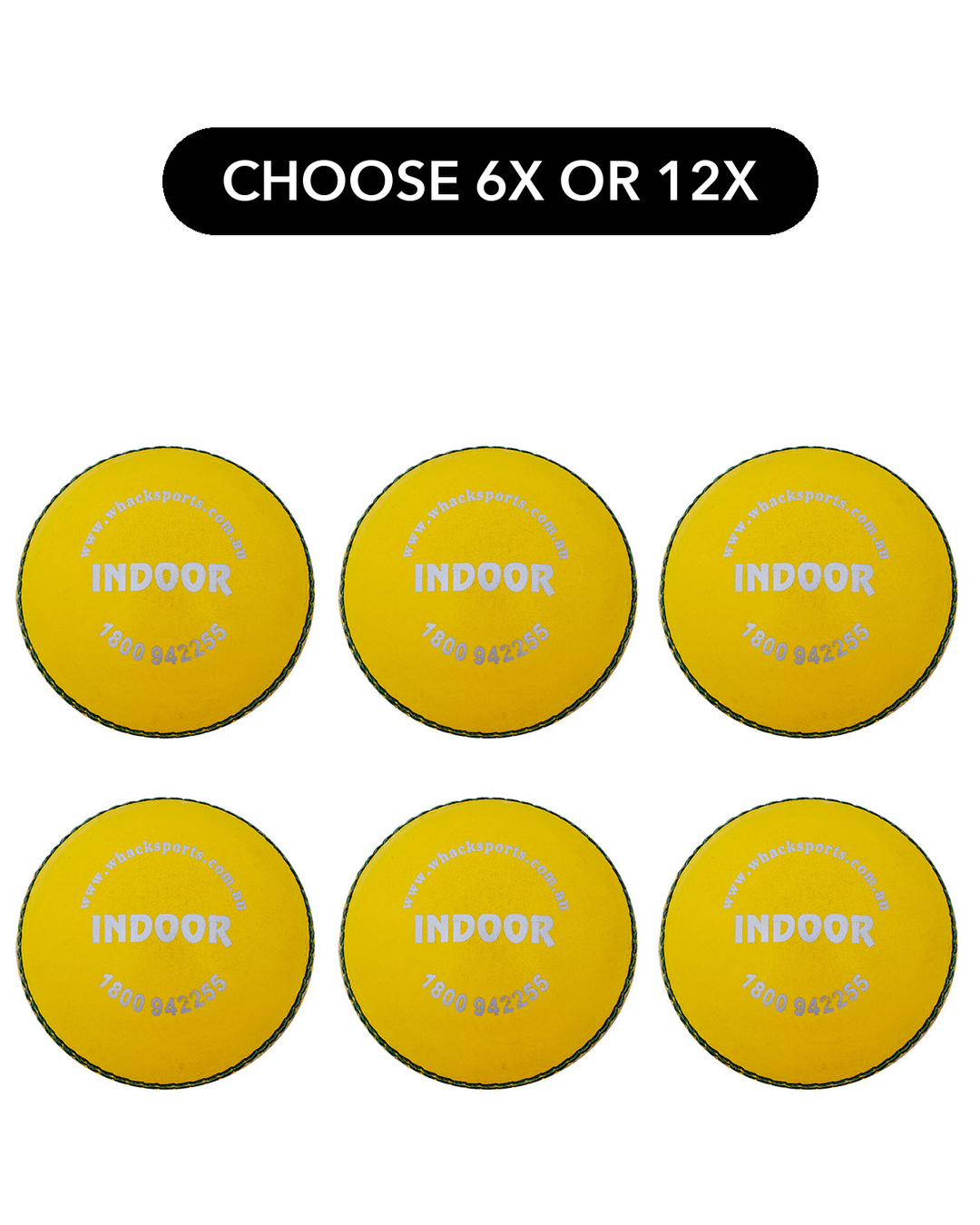 WHACK Indoor Leather Cricket Ball Bundle - Yellow - Pack of 6x or 12x