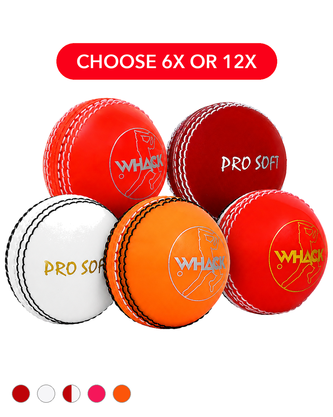 WHACK Pro Soft Incredi Cricket Ball Bundle - Pack of 6x or 12x