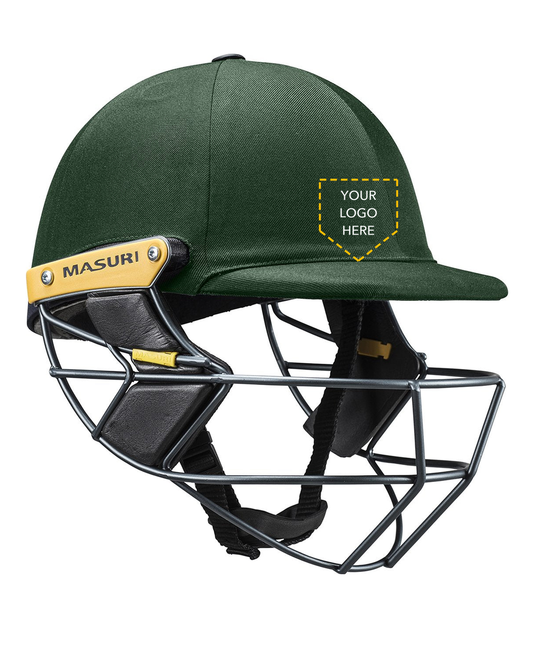 Queens Cricket Club - Custom Masuri T Line Stainless Steel Cricket Batting Helmet - Green - Senior