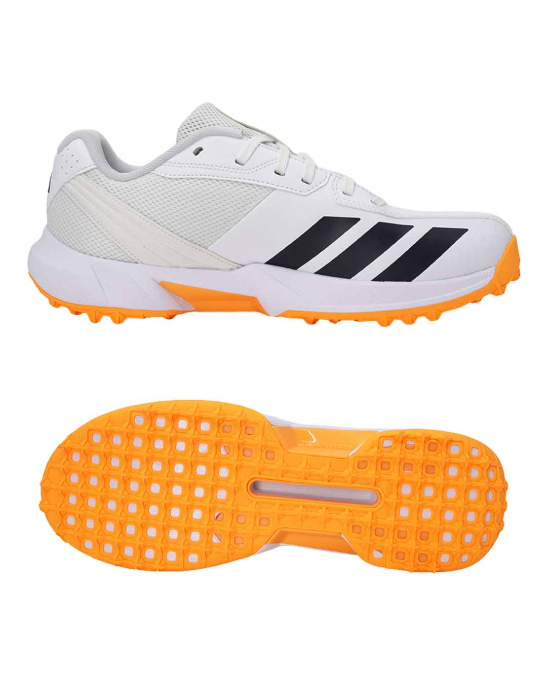 Adidas JQ8542 22 YDS - Rubber Cricket Shoes - White/Aurora Onix/Lucid Tangerine
