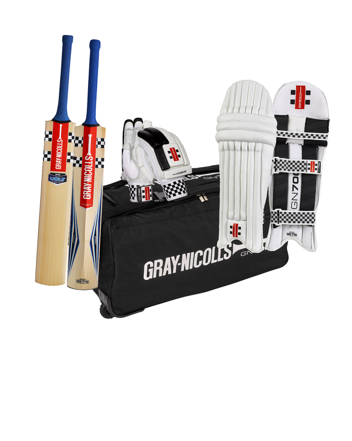 Gray Nicolls Volt 500 Cricket Bundle Kit Youth - bat, GN 700 wheelie kit bag, 700 batting gloves and pads