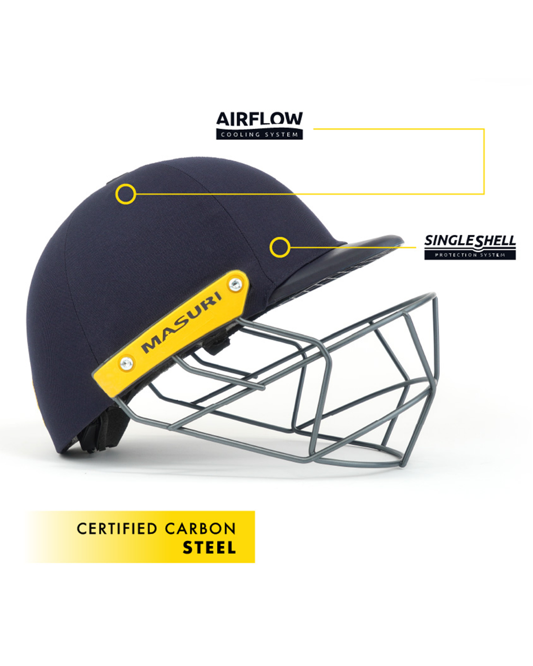 Masuri C Line Plus junior helmet single shell protection and carbon steel grille