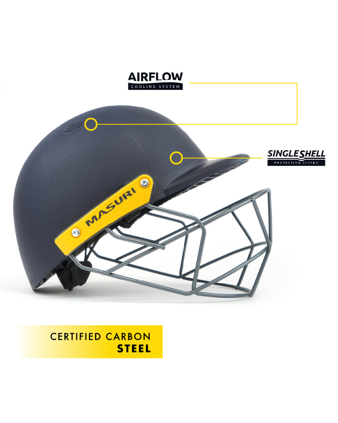 Masuri C Line junior helmet single shell protection and carbon steel grille