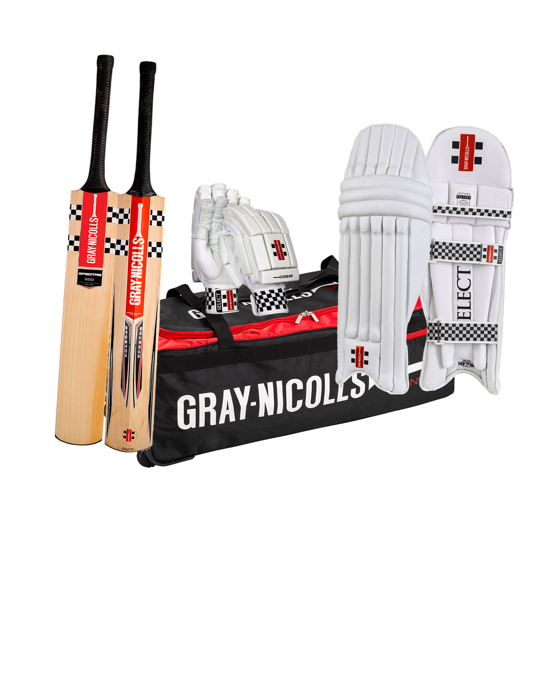 Gray Nicolls Spectre 950 Cricket Bundle Kit Youth - bat, GN-900 wheelie kit bag, Select batting gloves and pads