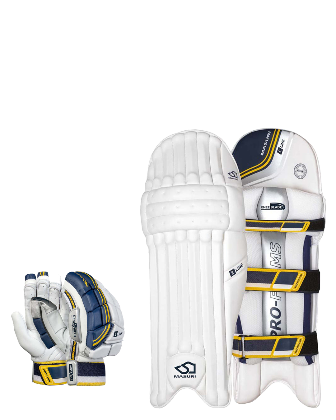 Masuri E Line Batting Pads and Gloves Bundle