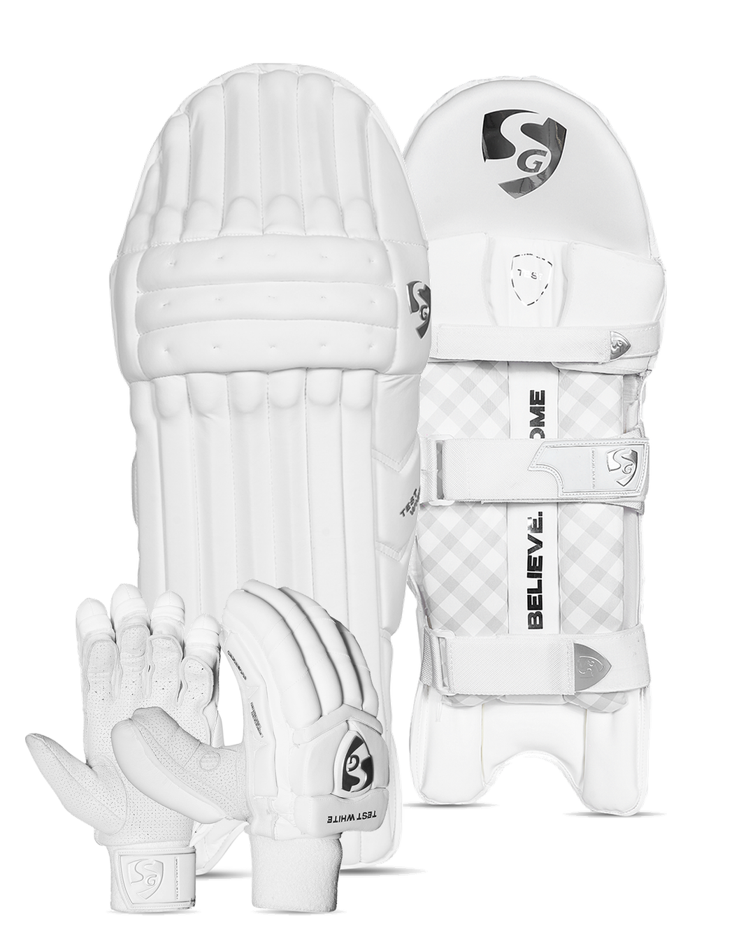SG Test White Batting Pads and Gloves Bundle - Adult
