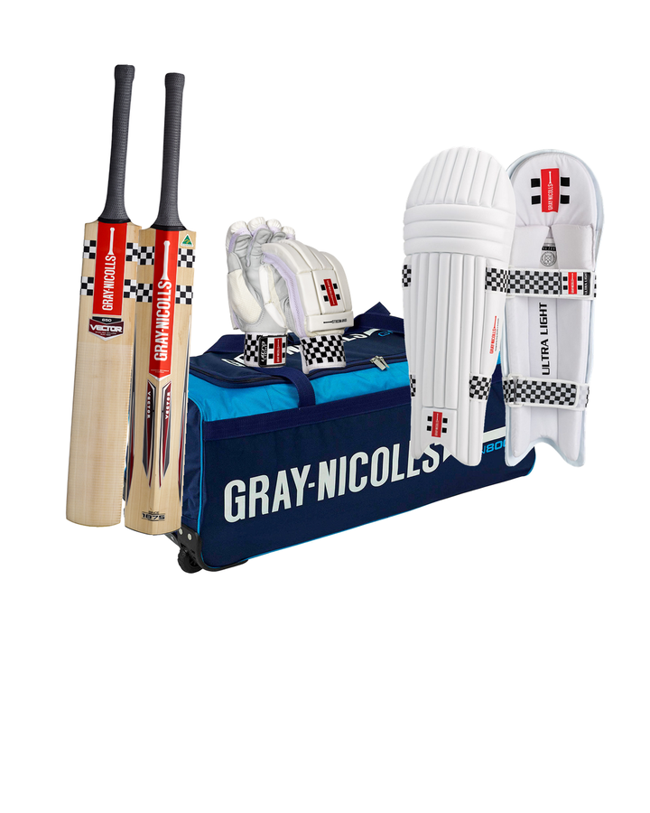 Gray Nicolls Vector 650 Cricket Bundle Kit - bat, GN 800 wheelie kit bag, Ultra Light batting gloves and pads