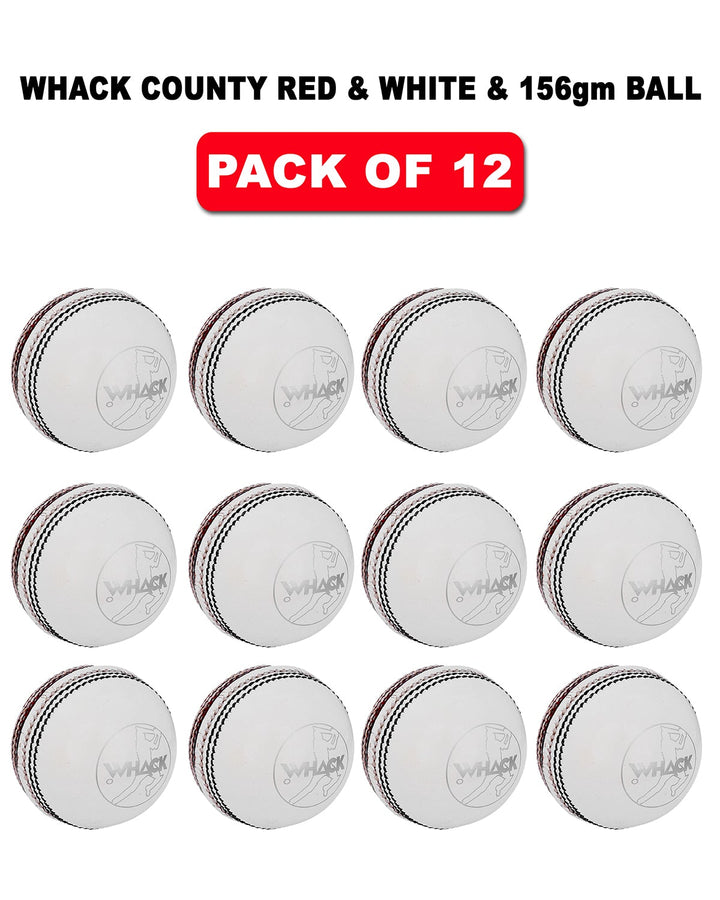WHACK 2 Piece County Leather Cricket Ball Bundle - 142gm - Red/White - Pack of 6x or 12x