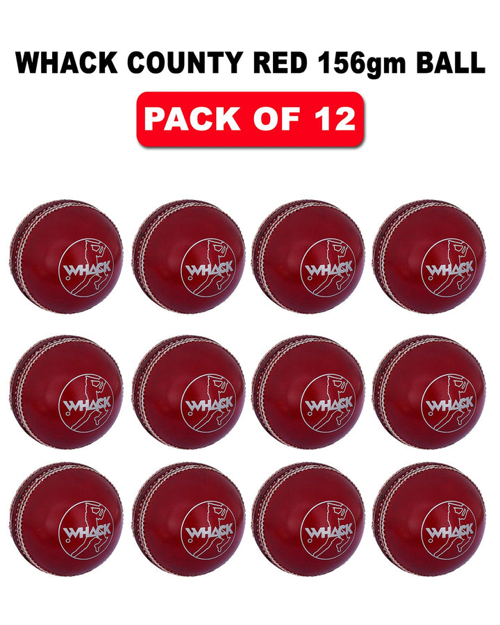 WHACK 2 Piece County Leather Cricket Ball Bundle - 156gm - Red - Pack of 6x or 12x