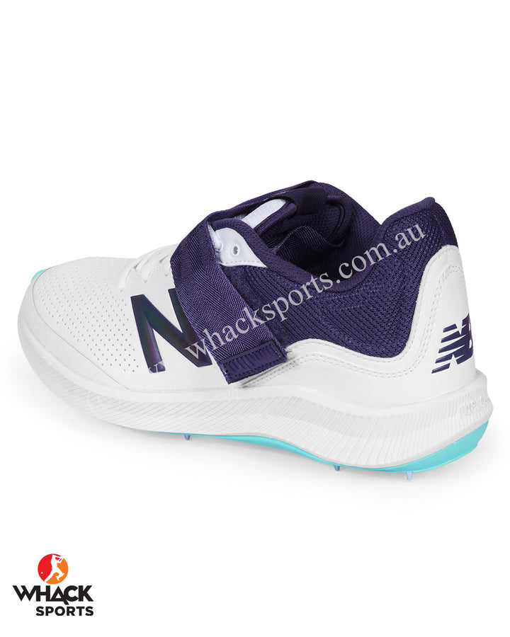 New Balance CK4040 Cricket Shoes - Steel Spikes - White/Cyber Jade/Dark Mercury