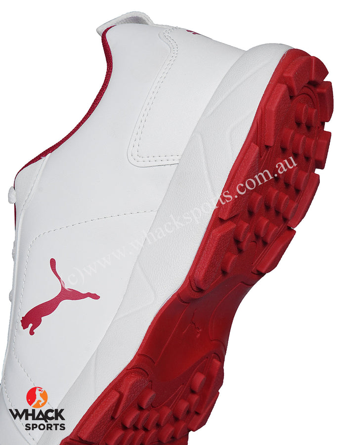 Puma Cricket Classicat - Rubber Cricket Shoes - White-Gray Dawn-Red Blast