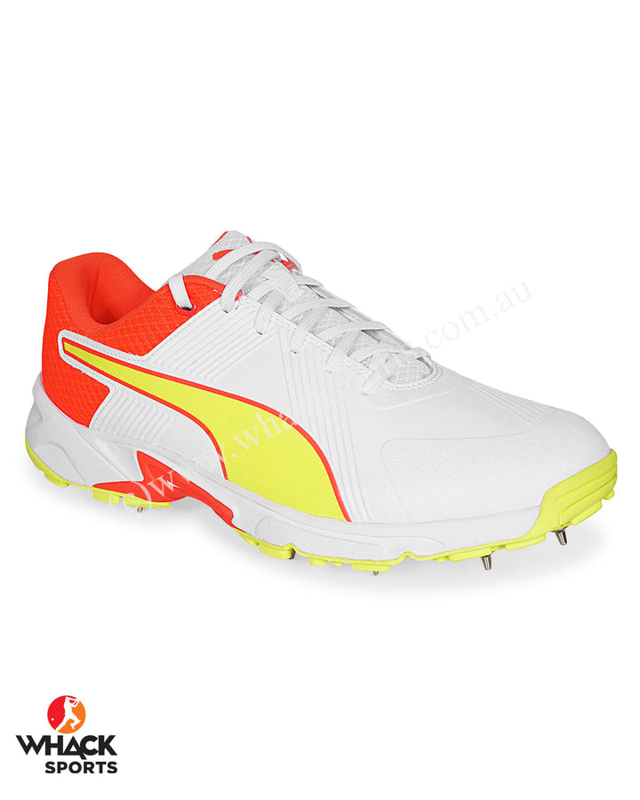 Puma 19.2 Cricket Shoes - Steel Spikes - Red Blast Yellow Alert White