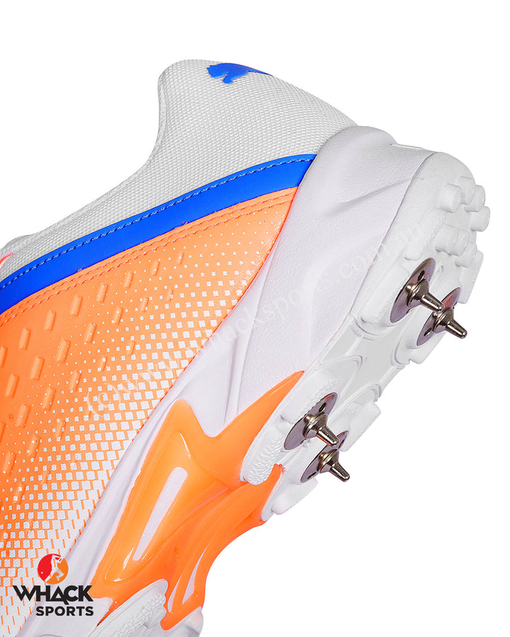 Puma 22.2 Cricket Shoes - Steel Spikes - White/Bluemazing/Neon Citrus