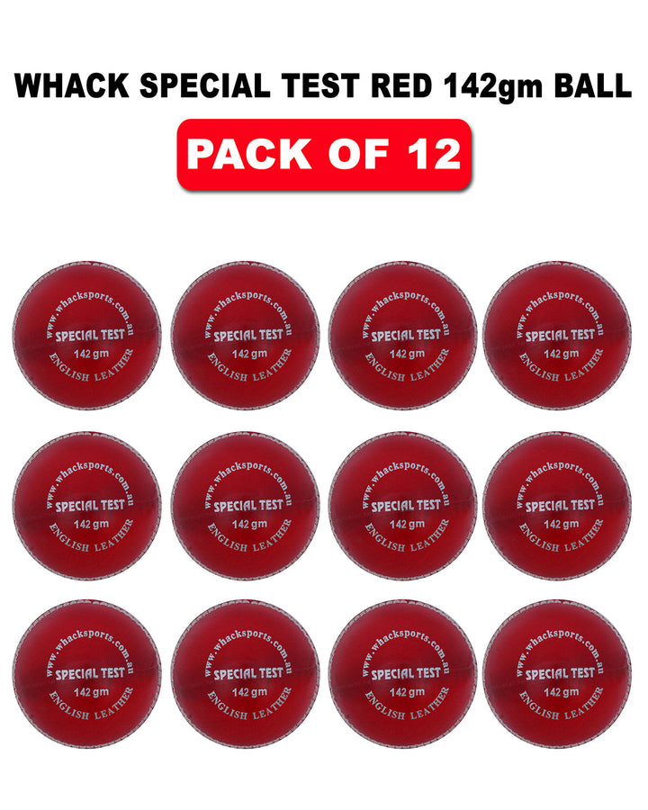WHACK 4 Piece Special Test Leather Cricket Ball - 142gm - Red - Pack of 6x or 12x