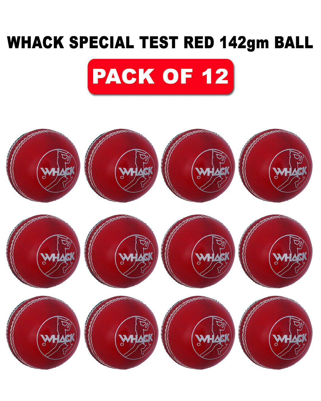 WHACK 4 Piece Special Test Leather Cricket Ball - 142gm - Red - Pack of 6x or 12x