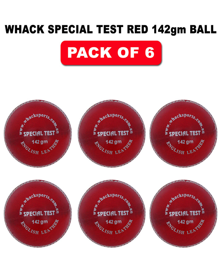 WHACK 4 Piece Special Test Leather Cricket Ball - 142gm - Red - Pack of 6x or 12x