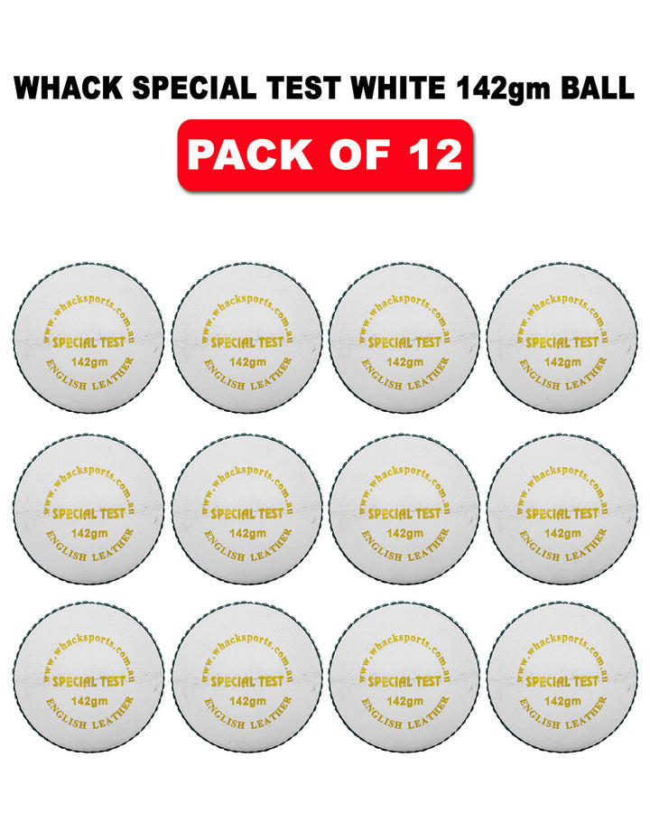 WHACK 4 Piece Special Test Leather Cricket Ball Bundle - 142gm - White - Pack of 6x or 12x