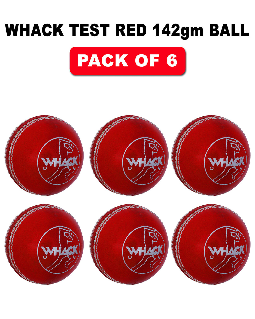 WHACK Test Leather Cricket Ball Bundle - 156gm - Red - Pack of 6x or 12x