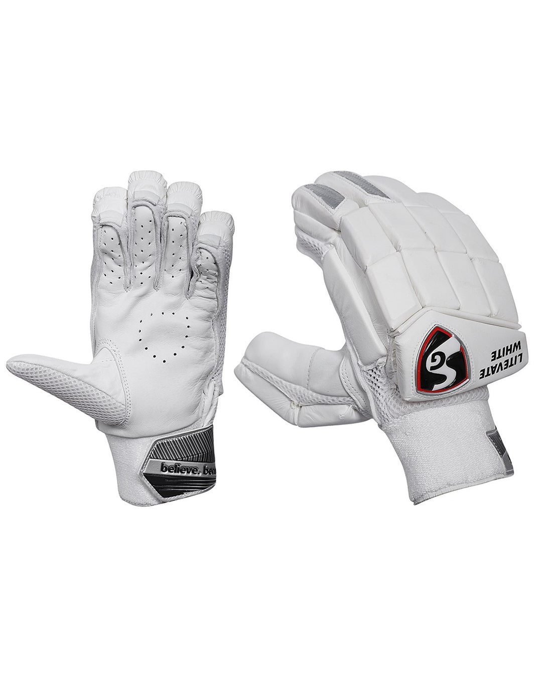 SG Litevate White Cricket Batting Gloves - Boys/Junior